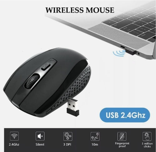 2.4GHz BLACK WIRELESS USB MOUSE SCROLL CORDLESS OPTICAL FOR PC LAPTOP UK