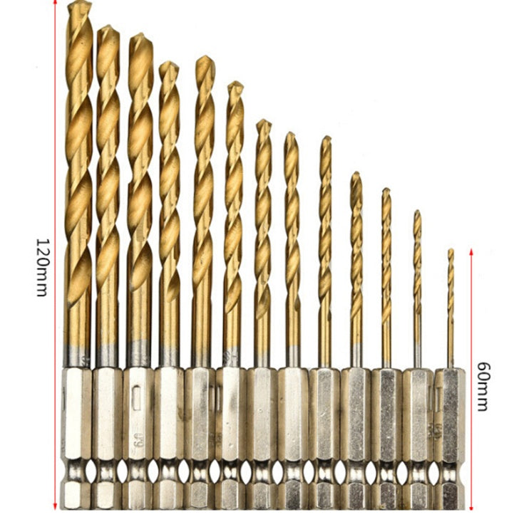 Wind Batch Hex Shank Twist Drill Bit Titanium Plated 6.35 Handle 10PC 13PC Set High Speed Steel