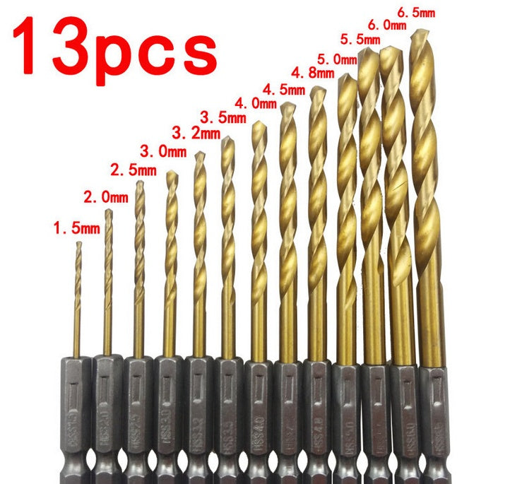 Wind Batch Hex Shank Twist Drill Bit Titanium Plated 6.35 Handle 10PC 13PC Set High Speed Steel