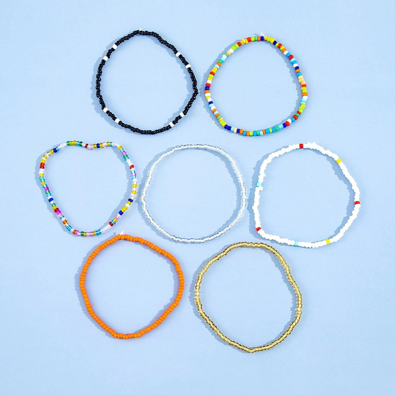 Bohemian Fashion Mix And Match Colourful Rice Bead Beach Chain 7-piece Set