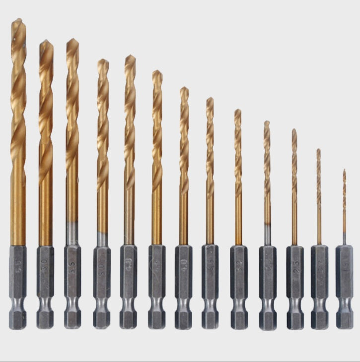 Wind Batch Hex Shank Twist Drill Bit Titanium Plated 6.35 Handle 10PC 13PC Set High Speed Steel