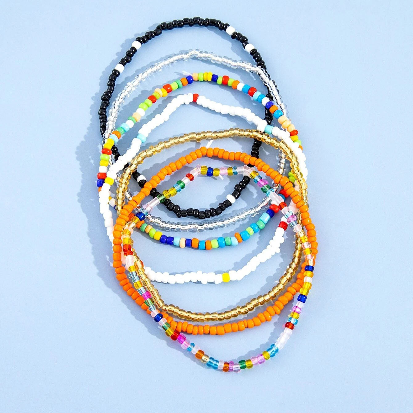 Bohemian Fashion Mix And Match Colourful Rice Bead Beach Chain 7-piece Set