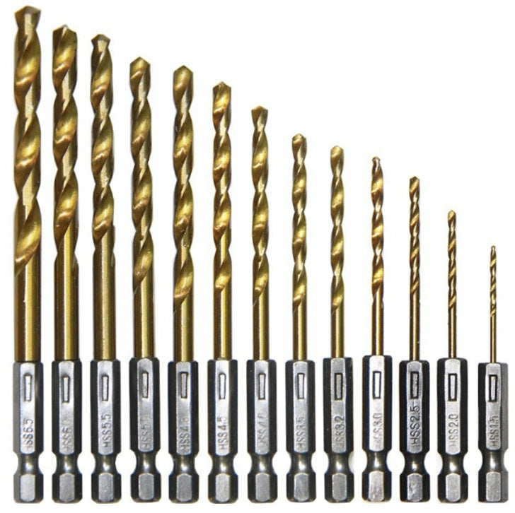 Wind Batch Hex Shank Twist Drill Bit Titanium Plated 6.35 Handle 10PC 13PC Set High Speed Steel