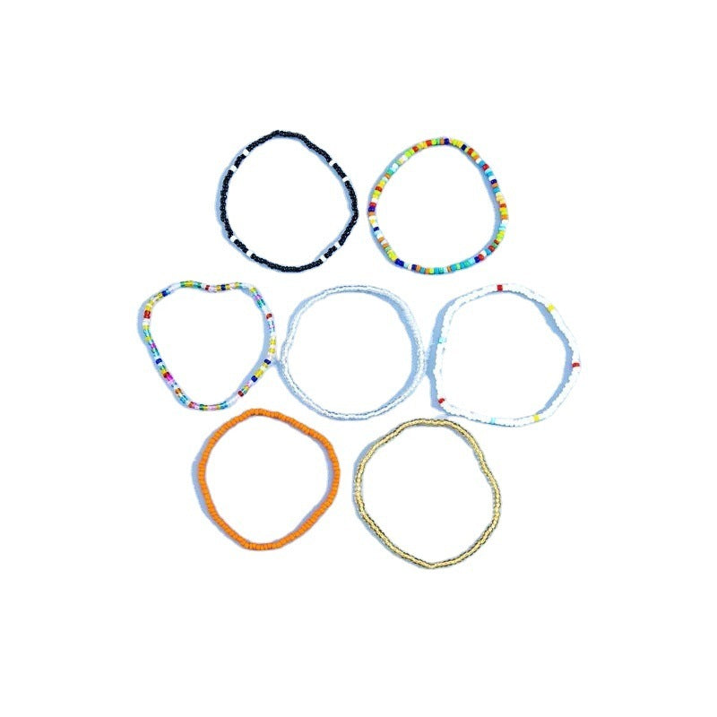 Bohemian Fashion Mix And Match Colourful Rice Bead Beach Chain 7-piece Set