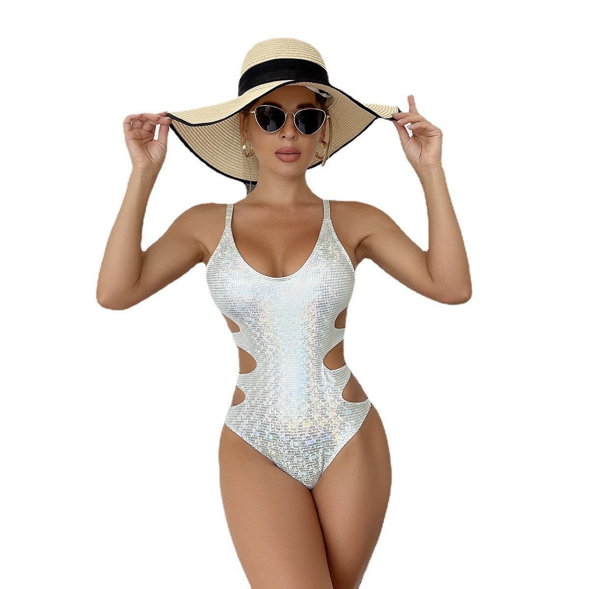 Sexy Swimsuit Women's Solid Colour Backless Personality One Piece Swimsuit