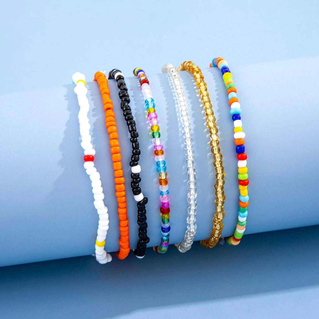 Bohemian Fashion Mix And Match Colourful Rice Bead Beach Chain 7-piece Set