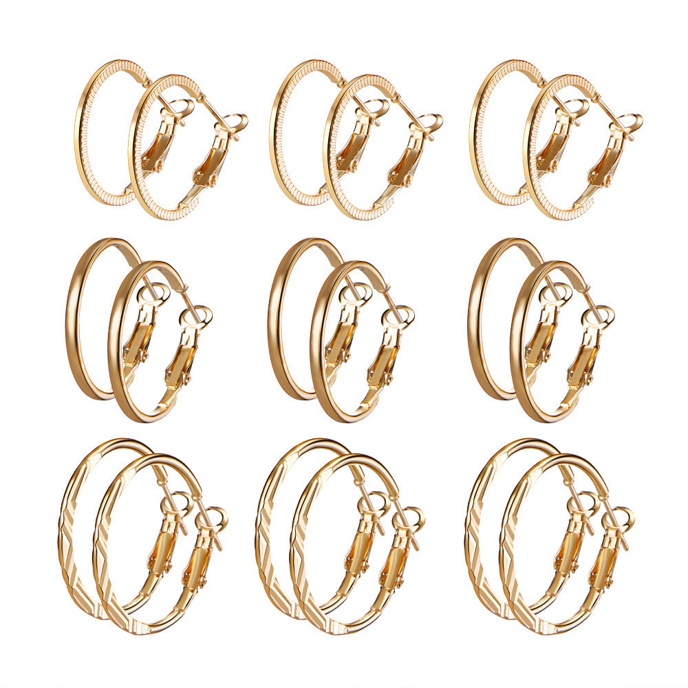 Korean Retro Earrings Set Fashion Ear Ring 9 Pairs Combination Set Ear Rings