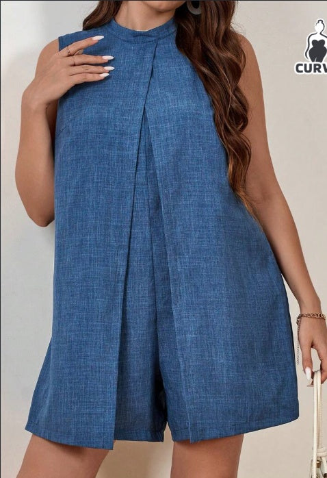 Plus Size Solid Colour Sleeveless Jumpsuit With Round Neck For Summer