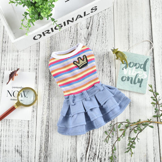 Pet Clothes Dress Cartoon Teddy Schnauzer Pugs Small And Medium-Sized Dogs Colour Striped Skirt