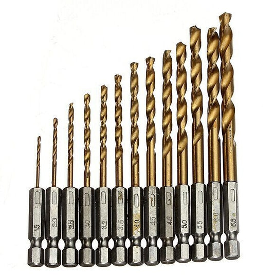 Wind Batch Hex Shank Twist Drill Bit Titanium Plated 6.35 Handle 10PC 13PC Set   High Speed Steel