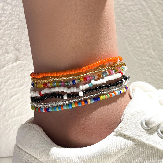 Bohemian Fashion Mix And Match Colourful Rice Bead Beach Chain 7-piece Set