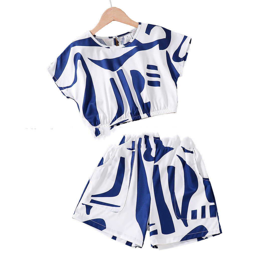 Printed Casual Zebra Print Short Sleeve Top Wide Leg Shorts Suit