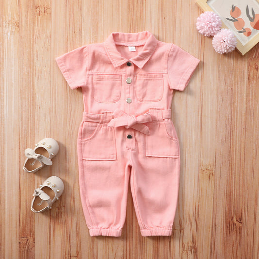 Girls' Korean-style Lapel Jumpsuit