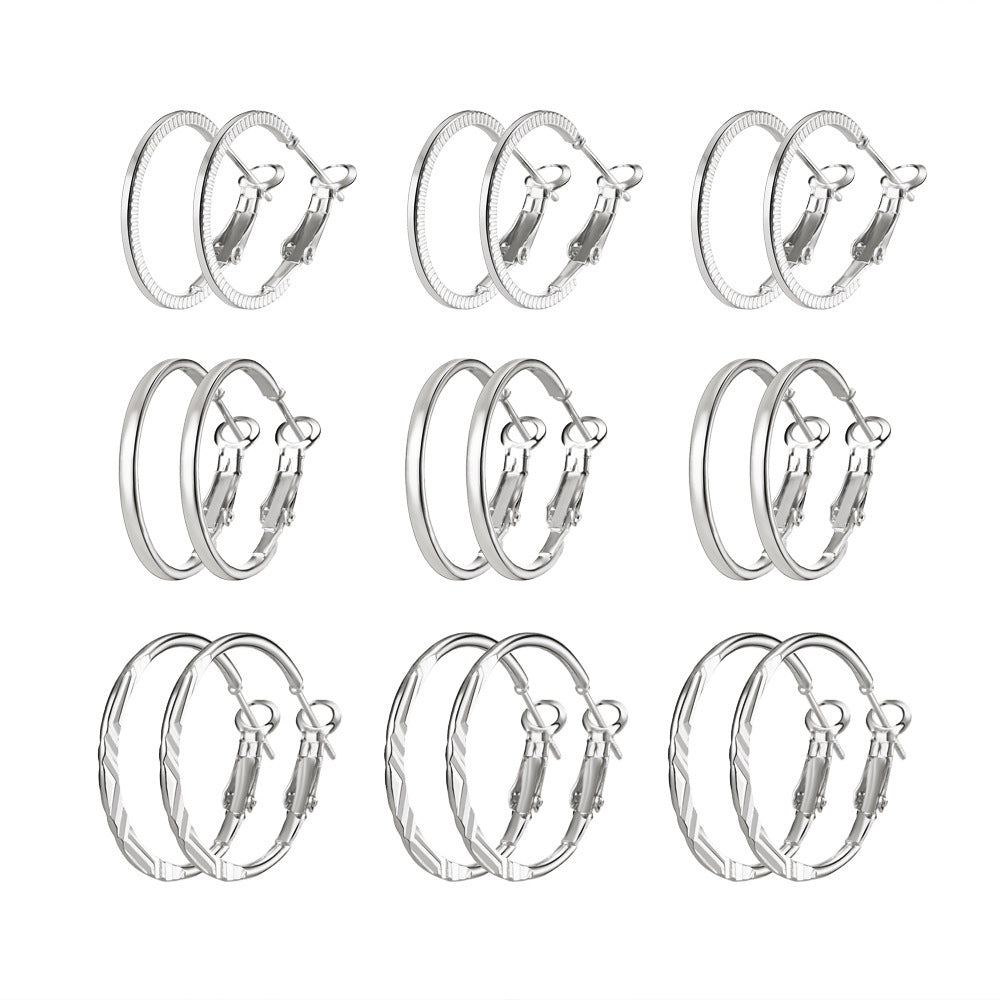 Korean Retro Earrings Set Fashion Ear Ring 9 Pairs Combination Set Ear Rings
