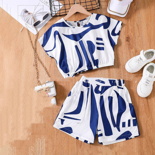 Printed Casual Zebra Print Short Sleeve Top Wide Leg Shorts Suit