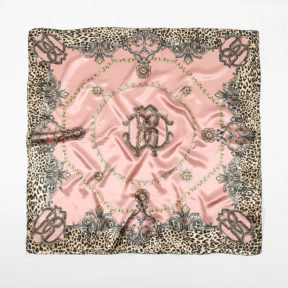 Leopard-print Chain Decorative Satin Scarf