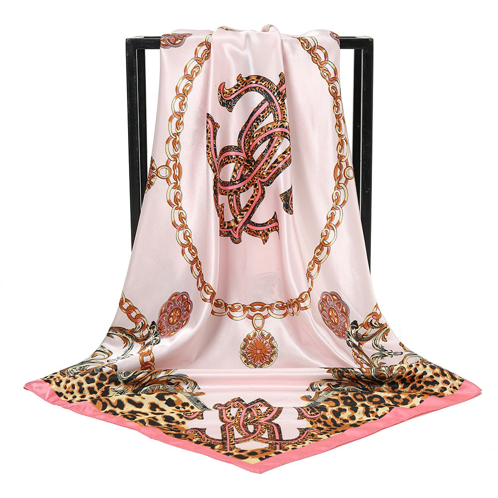 Leopard-print Chain Decorative Satin Scarf