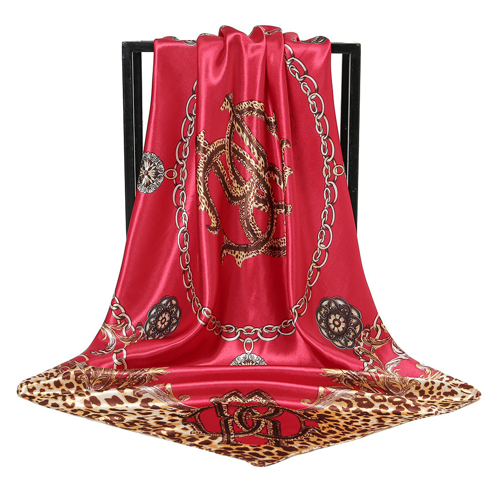 Leopard-print Chain Decorative Satin Scarf