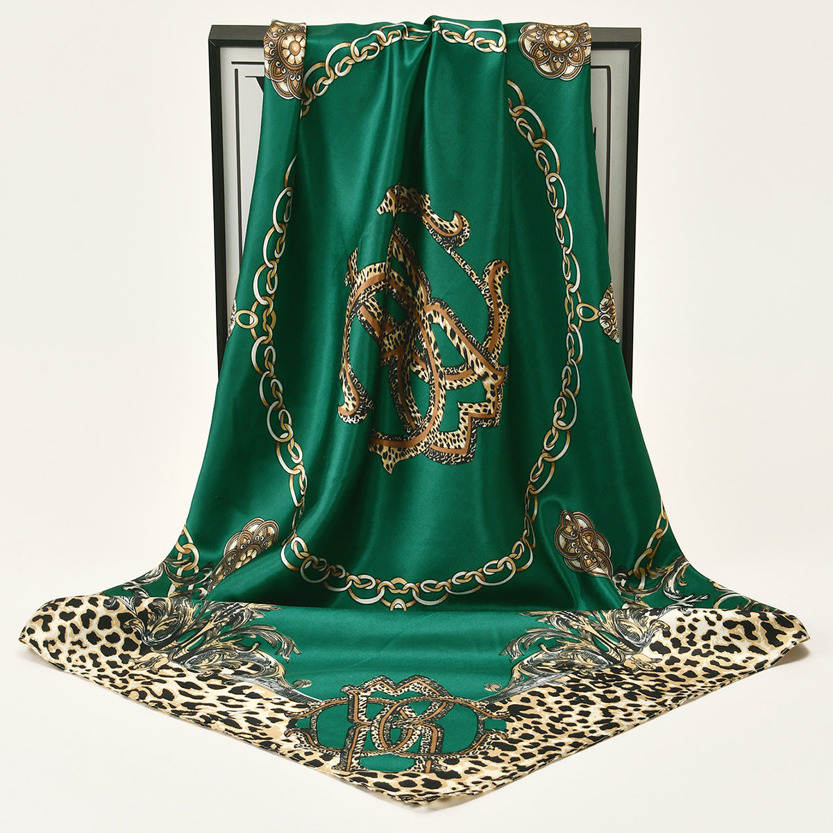 Leopard-print Chain Decorative Satin Scarf