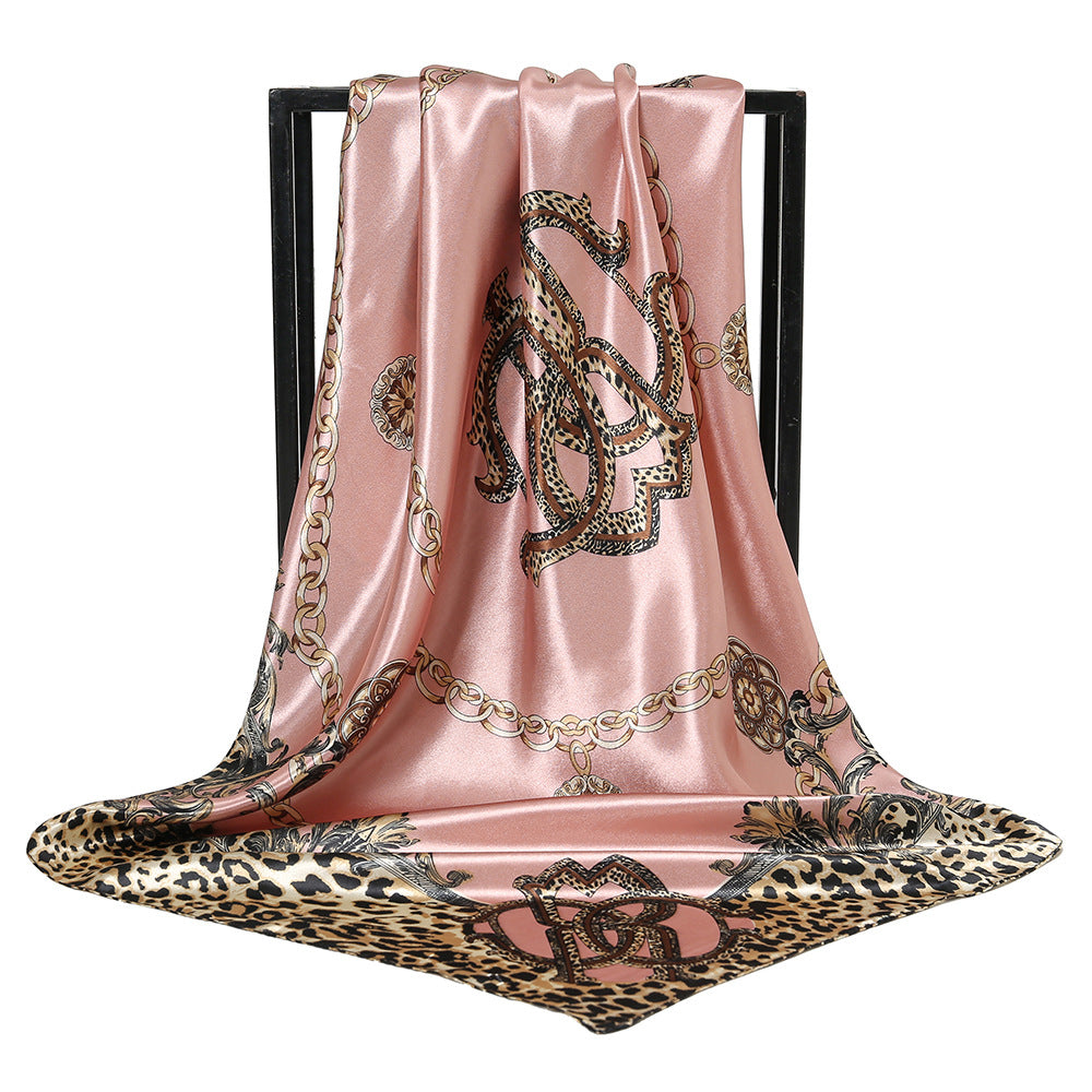 Leopard-print Chain Decorative Satin Scarf