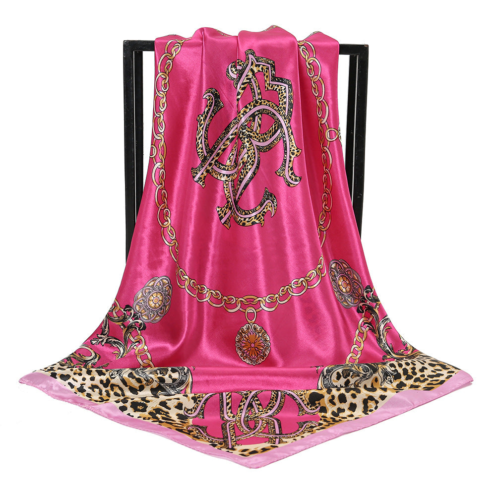 Leopard-print Chain Decorative Satin Scarf