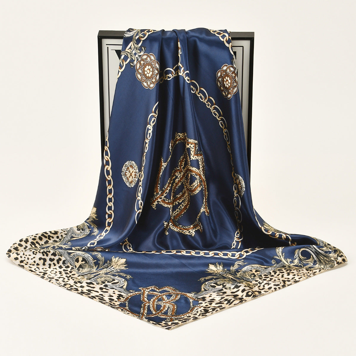 Leopard-print Chain Decorative Satin Scarf