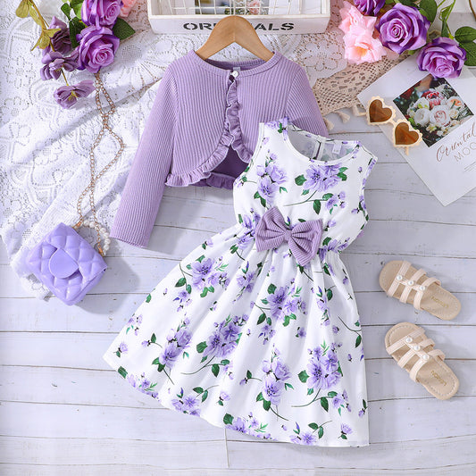 Girls' Colourful Suspender Skirt Solid Colour Coat Set