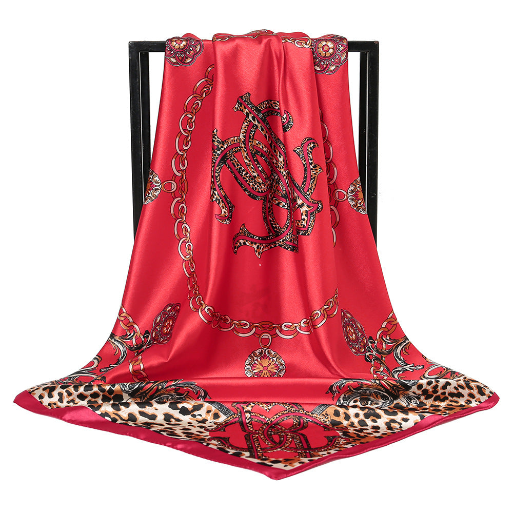 Leopard-print Chain Decorative Satin Scarf