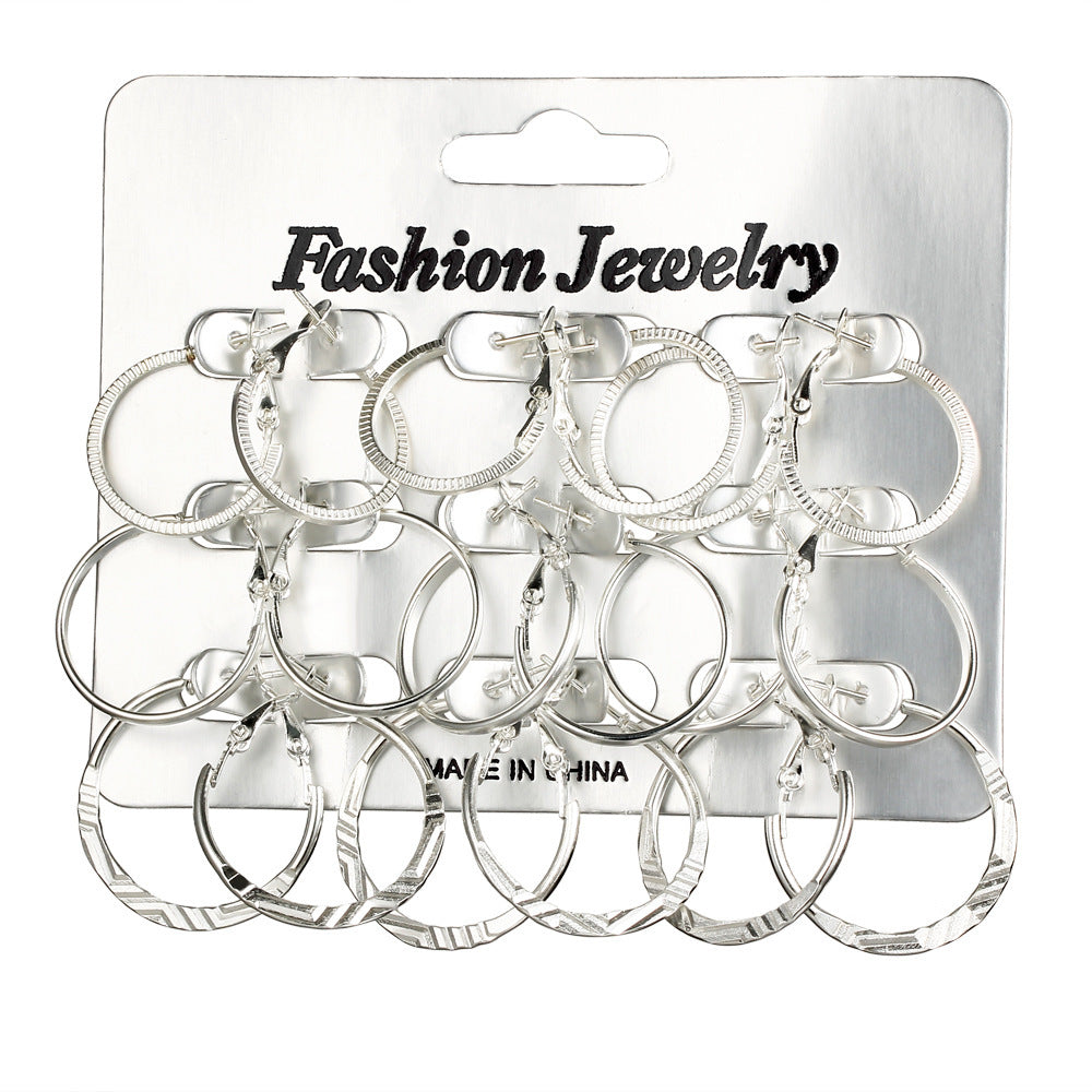 Korean Retro Earrings Set Fashion Ear Ring 9 Pairs Combination Set Ear Rings