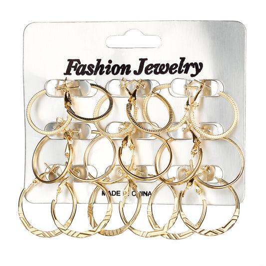 Korean Retro Earrings Set Fashion Ear Ring 9 Pairs Combination Set Ear Rings