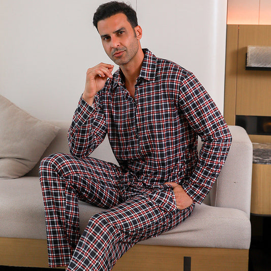 Ice Silk Long Sleeve Long Pants Men's Pyjama Set
