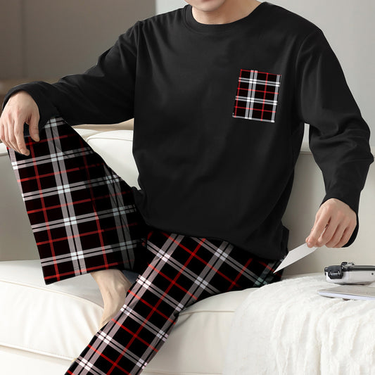 Ice Silk Long Sleeve Long Pants Men's Pyjama Set